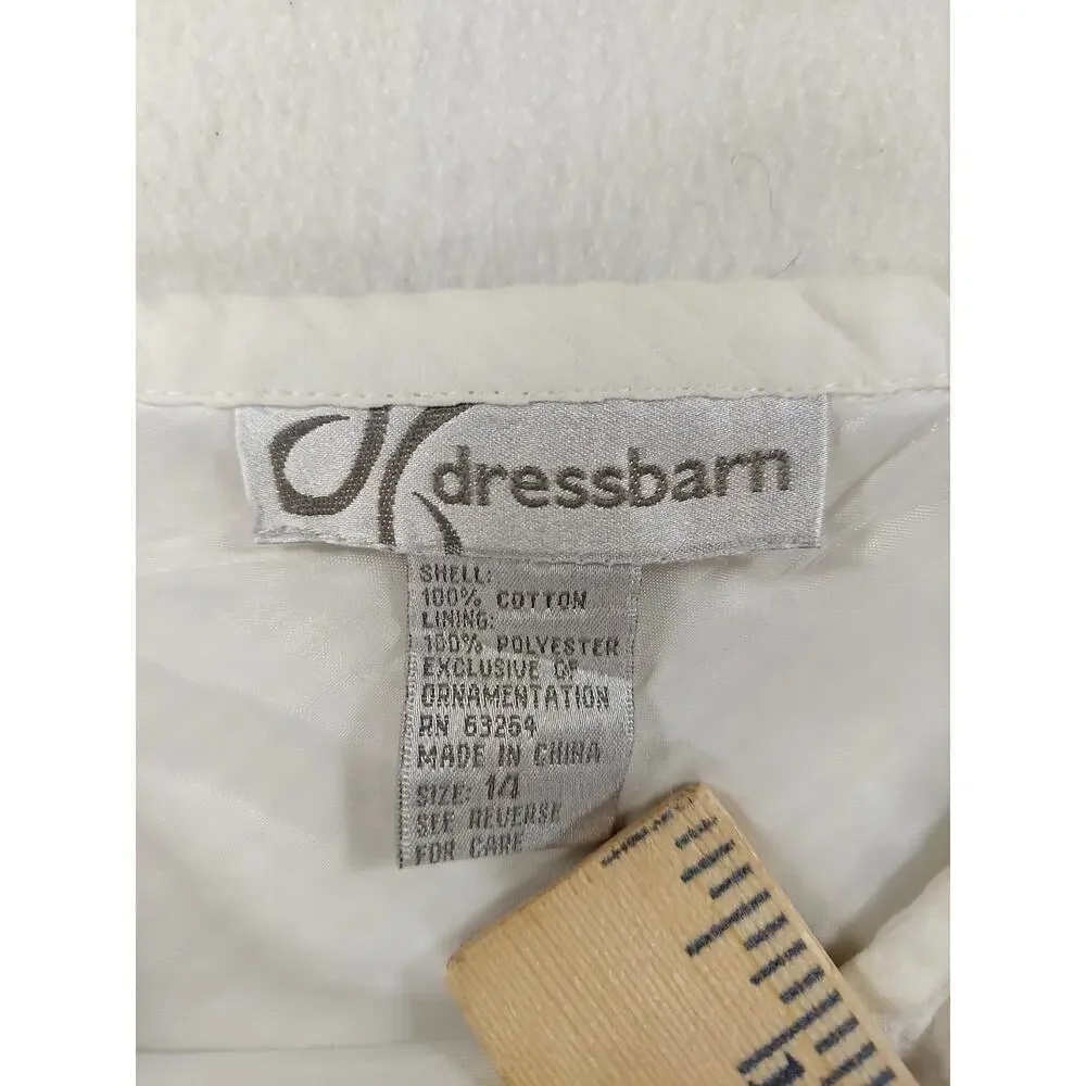 Dressbarn White 100% Cotton A-Line Skirt Lined Teal Floral Embroidered Size 14